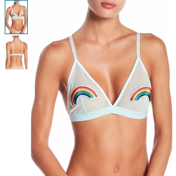 free press Other - 🔥Mesh Rainbow Patch Bra Bralette Teal Triangle
